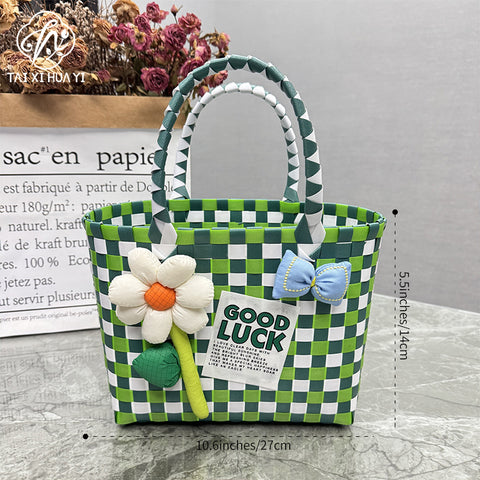 Directly from the manufacturer Color hand-woven vegetable basket bag Large capacity stylish simple plaid gift handbag