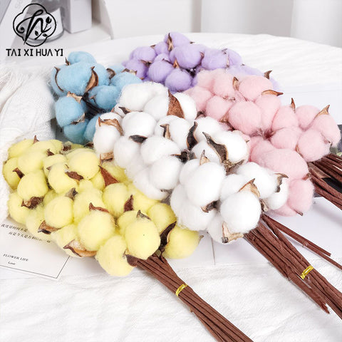 Simulation cotton head natural dried flower handmade retro country style flower arrangement wreath bouquet shooting props
