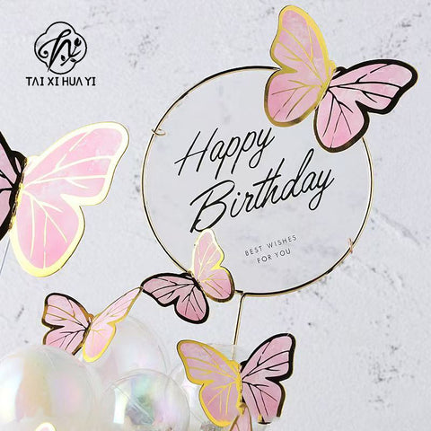 Vibrant Yellow Blue Pink Art Deco Paper Butterfly Cake Toppers for Home Decoration and Anniversary Celebrations