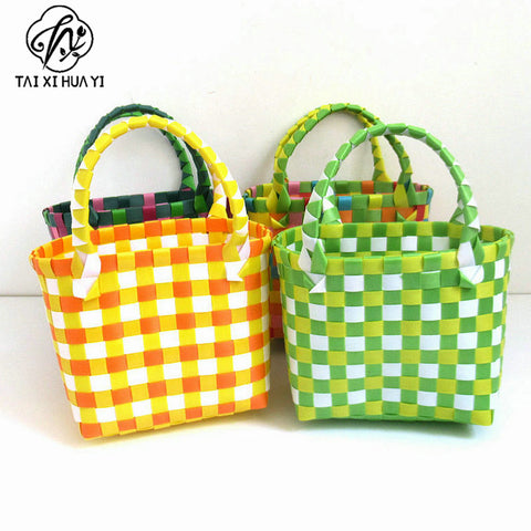 Directly from the manufacturer Color hand-woven vegetable basket bag Large capacity stylish simple plaid gift handbag