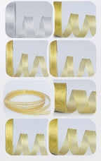 Horizontal striped gold-edged gold, silver, and scallion colored webbing, handmade DIY polyester fresh flower gift packaging ribbon, in stock, wholesale ribbon