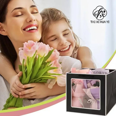 Recyclable Eco-friendly Art Gift Bags Clear PVC Window Paper Box for Flowers Dolls Toys Christmas Thank You Presents