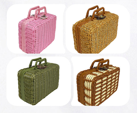 Rattan outdoor leisure picnic basket household PP imitation rattan retro suitcase storage props basket storage basket