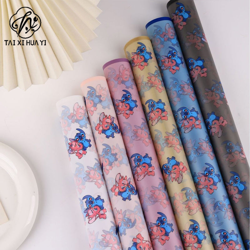 Floral Materials Stitch Cute Cartoon Bouquet Wrapping Paper Mist Paper Waterproof Bouquet Gift Wrapping Florist Supplies รูปสินค้ารอง