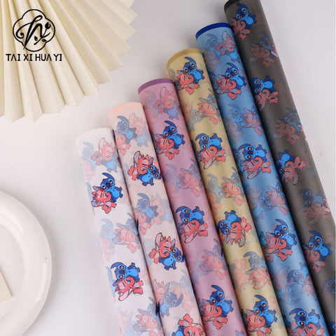 Floral Materials Stitch Cute Cartoon Bouquet Wrapping Paper Mist Paper Waterproof Bouquet Gift Wrapping Florist Supplies
