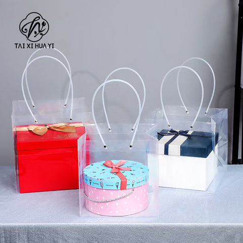 PVC Transparent Square Trapezoid Handle Packaging Bag Waterproof Plastic Storage for Festival Gifts Shrink Bag