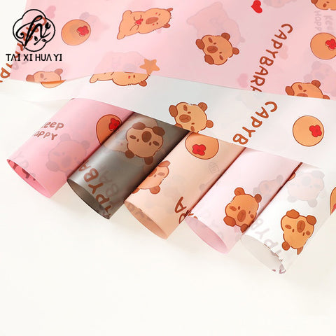 Cartoon pattern love kaka flower bouquet wrapping paper kapibara translucent neon paper gift wrapping paper