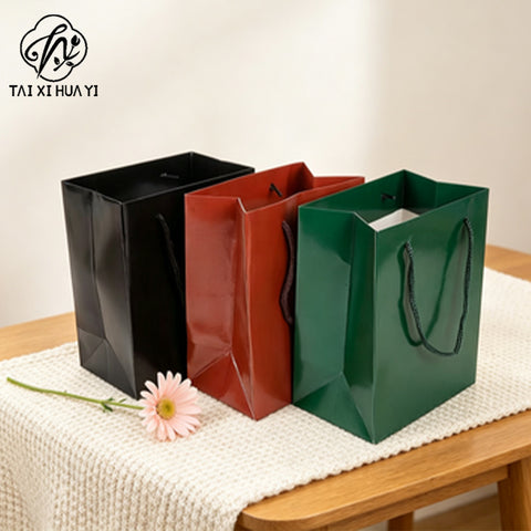 Solid color glossy universal gift packaging tote bag tea bag kraft paper tote bag watch box paper bag jewelry bag