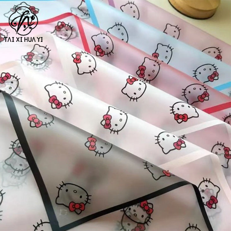 Cartoon magic edge bow cat cat head cat kt matte translucent paper bouquet wrapping paper waterproof floral packaging Main image