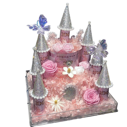 Internet-famous castle small pointed hat with money flower flower sparkling rhinestone pearl edges pointed top hat handmade fresh flower gift box floral accessory materials