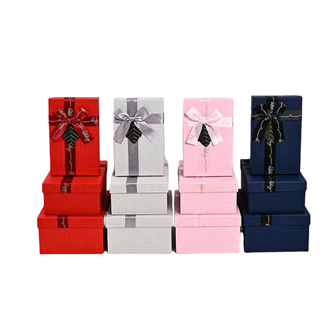Customized Portable Pink Square Paper Gift Box with UV Coating Bow Mug Set Pen Wine Lid