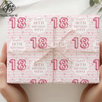Personalized Eco-Friendly Art Paper Birthday Gift Wrap for Any Age & Name Custom Pink Design for Girls Party