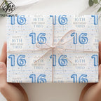 Personalized Eco-Friendly Art Paper Birthday Gift Wrap for Boys Custom Blue Design Any Age & Name