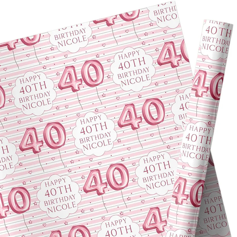 Personalized Eco-Friendly Art Paper Birthday Gift Wrap for Any Age & Name Custom Pink Design for Girls Party