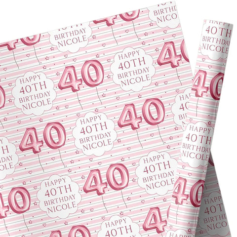 Personalized Eco-Friendly Art Paper Birthday Gift Wrap for Any Age & Name Custom Pink Design for Girls Party