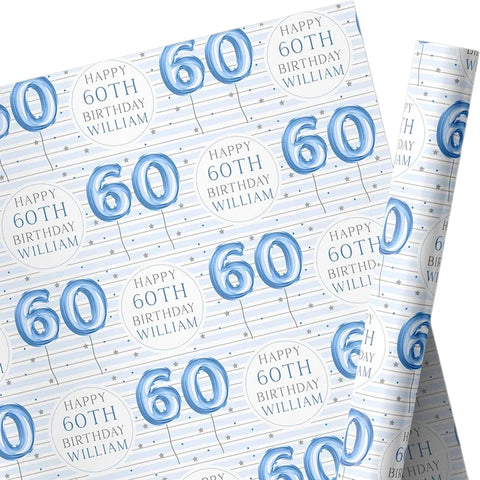 Personalized Eco-Friendly Art Paper Birthday Gift Wrap for Boys Custom Blue Design Any Age & Name