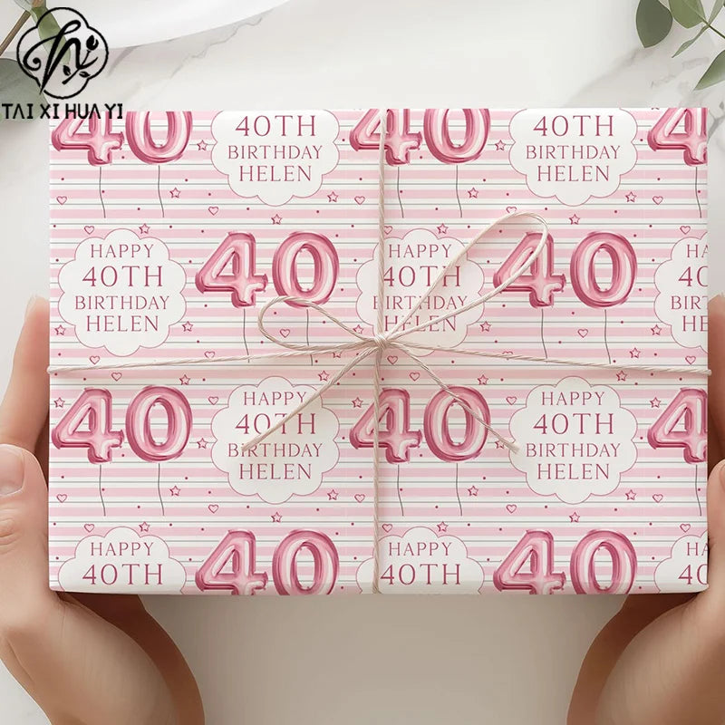 Personalized Eco-Friendly Art Paper Birthday Gift Wrap for Any Age & Name Custom Pink Design for Girls Party Secondary image