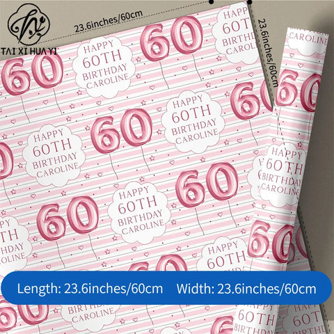 Personalized Eco-Friendly Art Paper Birthday Gift Wrap for Any Age & Name Custom Pink Design for Girls Party