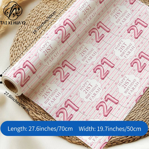 Personalized Eco-Friendly Art Paper Birthday Gift Wrap for Any Age & Name Custom Pink Design for Girls Party