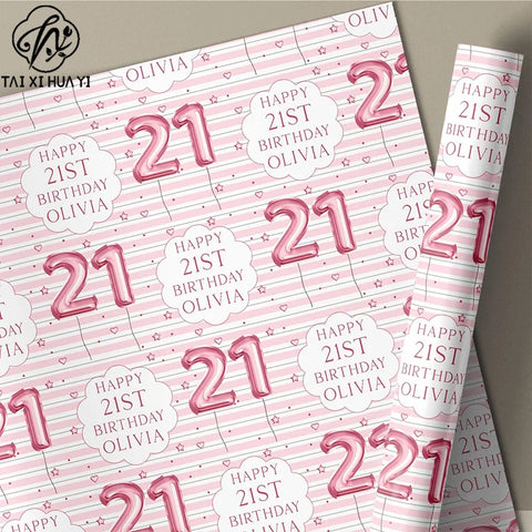 Personalized Eco-Friendly Art Paper Birthday Gift Wrap for Any Age & Name Custom Pink Design for Girls Party