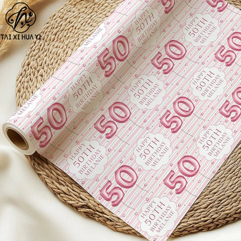 Personalized Eco-Friendly Art Paper Birthday Gift Wrap for Any Age & Name Custom Pink Design for Girls Party