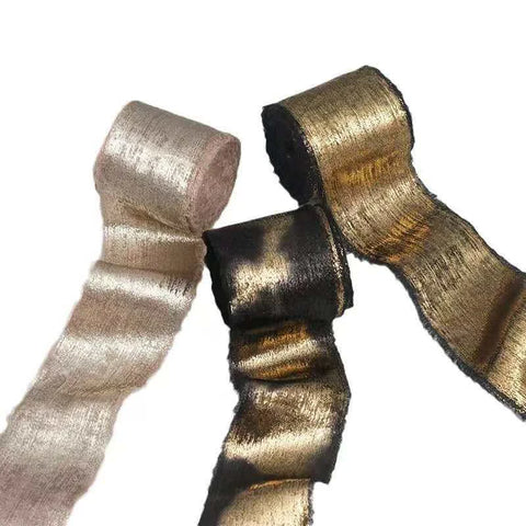 Double Face Hand-Torn Rough-Edge Gilded Plush Eco-friendly Satin Ribbon Valentine's Day Wedding Bouquet Tassels
