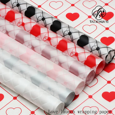 Matte Waterproof PE Jelly Film Floral Wrapping Paper 20 Sheets Heart Print Bouquet Packaging Double Side Virgin Pulp 58x58cm