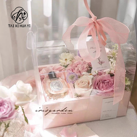 Portable Transparent PVC Flower Arrangement Gift Box Mini Cake Packaging for Birthday Wedding Party Decor for Art Gift Packing