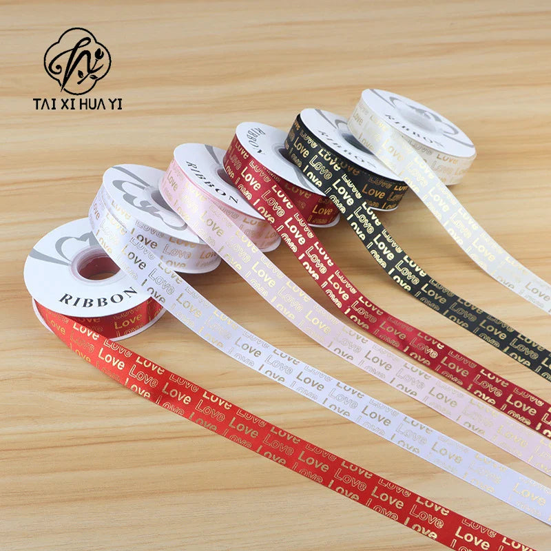 Hot Stamping English Ribbon Love Polyester Flower Gift Packaging Ribbon for Christmas and Weddings