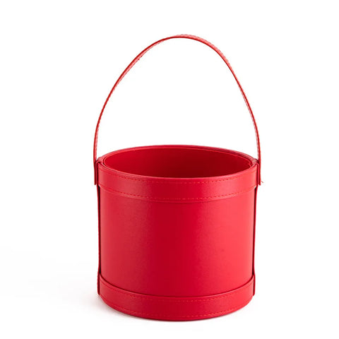 Elegant Handheld Leather Hug Boxes Paper Souvenir Flower Gift Boxes with Round Bucket for Bouquets