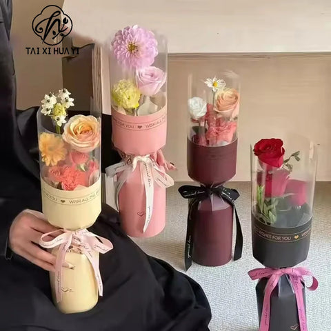Sophisticated Clear PVC-Coated Flower Packaging Paper Recyclable High-End Floral Gifts for Influencers Single Bouquet Gifting