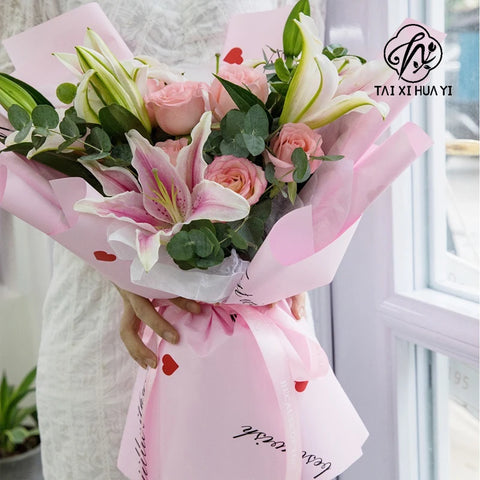 High Quality Heart Coated Single Side Waterproof Paper Eco-friendly Flower Bouquet Floral Gift