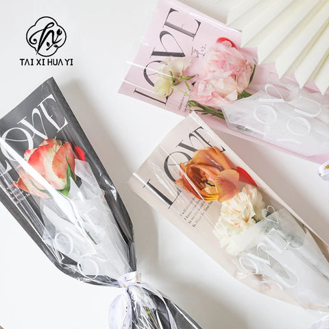 Mothers Day Gift Idea Clear Kraft Paper Flower Sleeves for Single Rose Soft PP Stretch Film Wrap