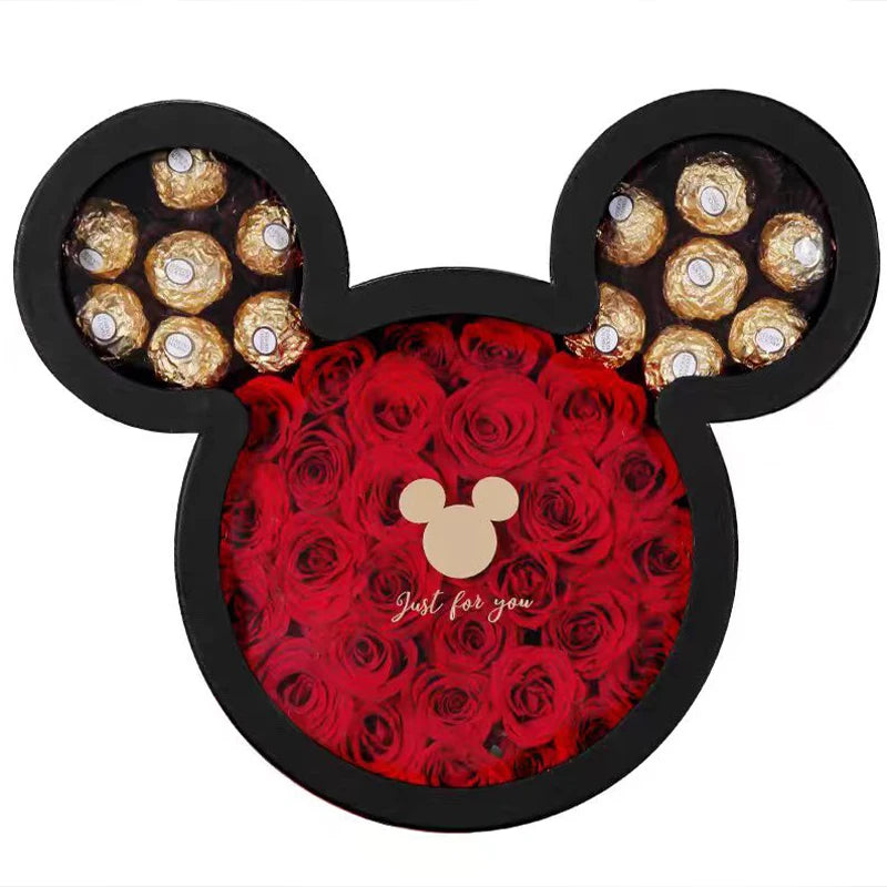 Mickey Shape Floral Cardboard Gift Packaging Rose Boxes for Presenting Flowers or Small Items Premium Paper Boxes