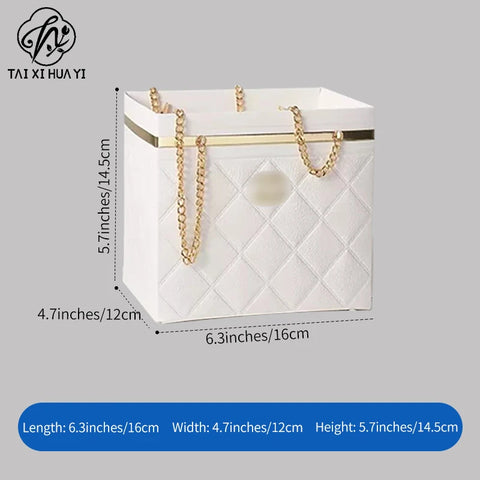 Elegant Portable Chain Handle Floral Rigid Gift Box Creative Valentine's Day Foldable Packaging for Special Occasions