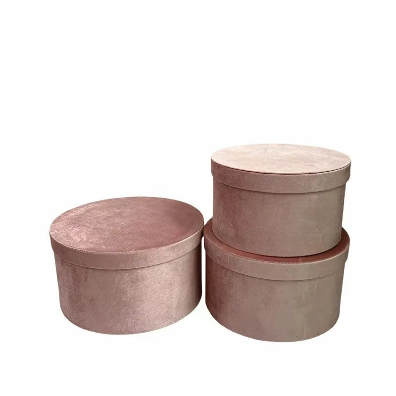 Set of 3 Velvet Round Cylinder Rigid Boxes Floral Shop Supplies for Fresh Flowers Bouquet Packaging Holiday Gift