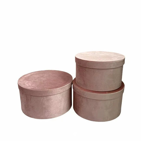 Set of 3 Velvet Round Cylinder Rigid Boxes Floral Shop Supplies for Fresh Flowers Bouquet Packaging Holiday Gift