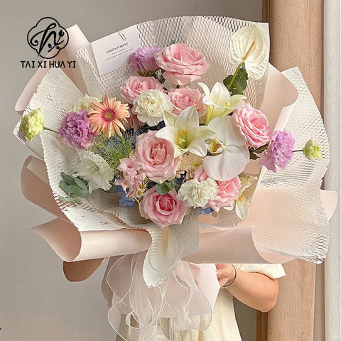 Single-Sided Coated Honeycomb Paper Packaging for Fresh Flower Bouquets Elegant Mesh Lining