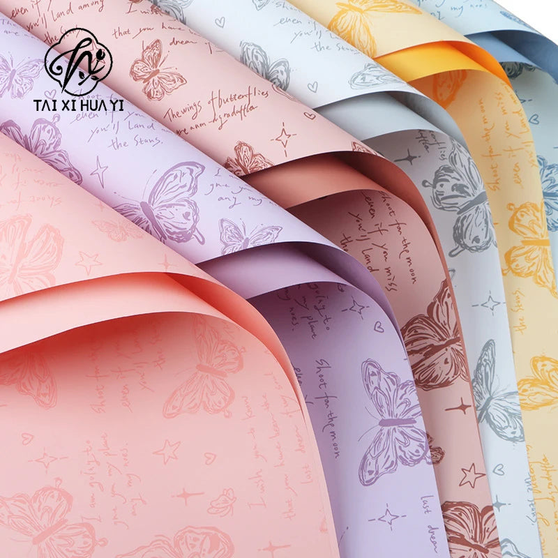 Waterproof Retro Butterfly Floral Arrangement New Single-Sided Coated Plastic BOPP Flower Packaging Paper Material