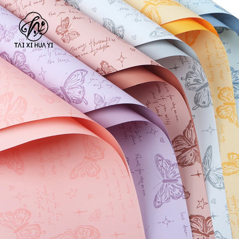 Waterproof Retro Butterfly Floral Arrangement New Single-Sided Coated Plastic BOPP Flower Packaging Paper Material