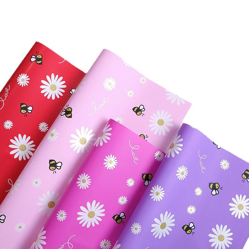 Single-Sided PE Coating Bee and Sunflower Pastel Ins Style Floral Wrap Paper Waterproof Craft Paper for Shop Supplies Main image