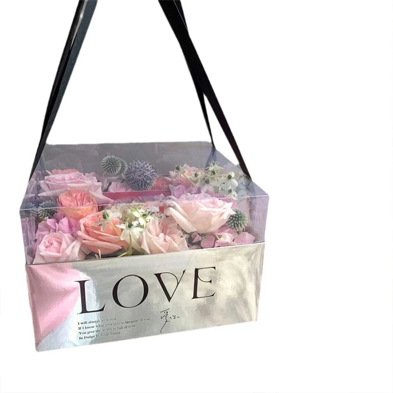 Valentine's Day Floral Gift Box 23.5*23.5*15cm Elegant Transparent Lid Anniversary Preserved Flower Boxes Elegant Folders Type