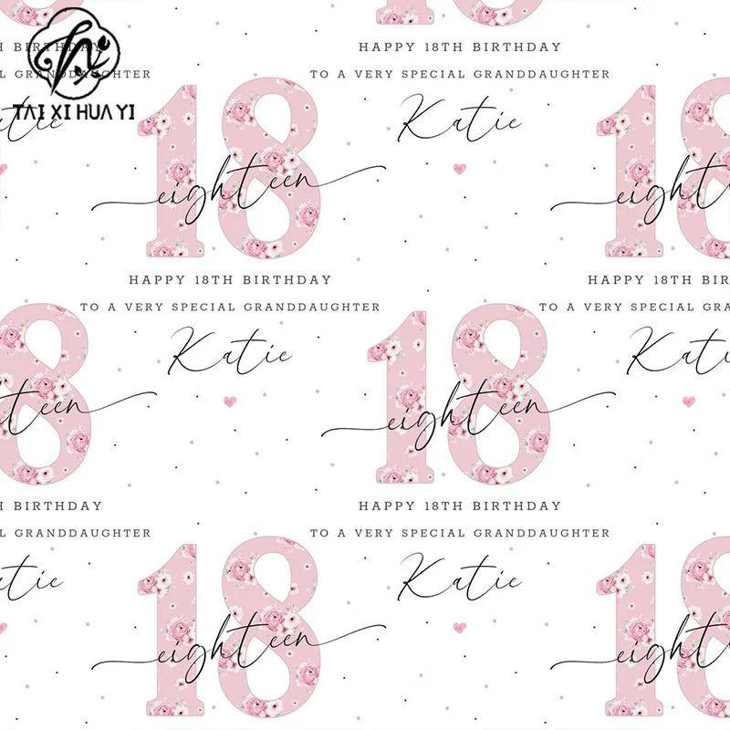 Wholesale Personalized Baby Girl 1st Birthday Wrapping Paper, Custom Print Pink Floral Gift Wrap Sheet for First Birthday Party