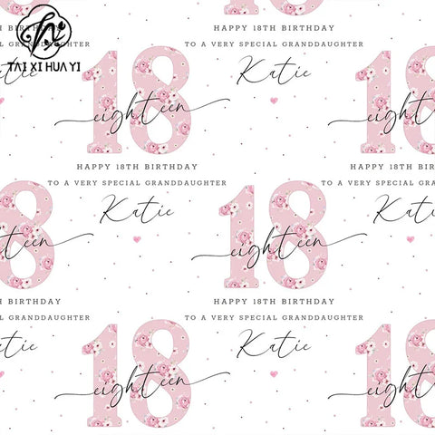 Wholesale Personalized Baby Girl 1st Birthday Wrapping Paper, Custom Print Pink Floral Gift Wrap Sheet for First Birthday Party
