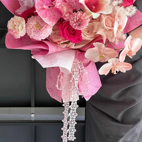 3.5cm Luxury Satin Embroidered Small Flower Bouquet Ribbon for Valentine's Day & Wedding Packaging Biodegradable