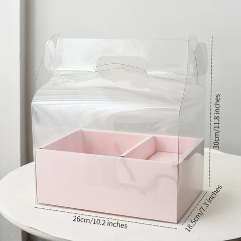 Transparent Handheld Rigid Cake Gift Box Red Qixi Design Valentine's Day Coated Paper Fruit Flower Recycled Materials Ribbon