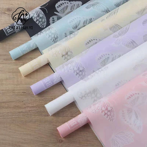 Butterfly Dance Floral Flower Art Wrapping Paper 58x58cm Recyclable PVC Coated Jelly Film Bag with Custom Options