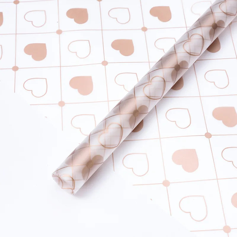 Matte Waterproof PE Jelly Film Floral Wrapping Paper 20 Sheets Heart Print Bouquet Packaging Double Side Virgin Pulp 58x58cm