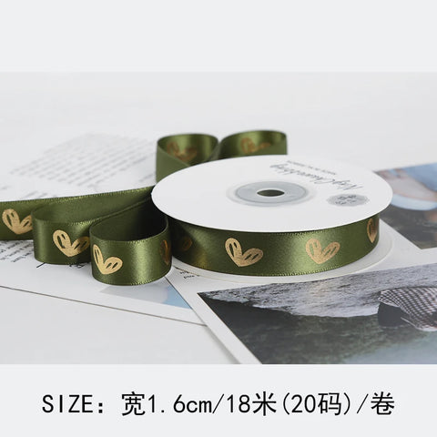 Gold Foil Heart Satin Ribbon Roll DIY Polyester Valentine's Day Christmas Gift Decoration Baking Flower Packaging
