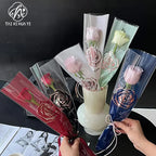 Elegant Rose Bouquet Bag for Mother's Day Valentine's Day Fresh Flower Packaging PE Coating